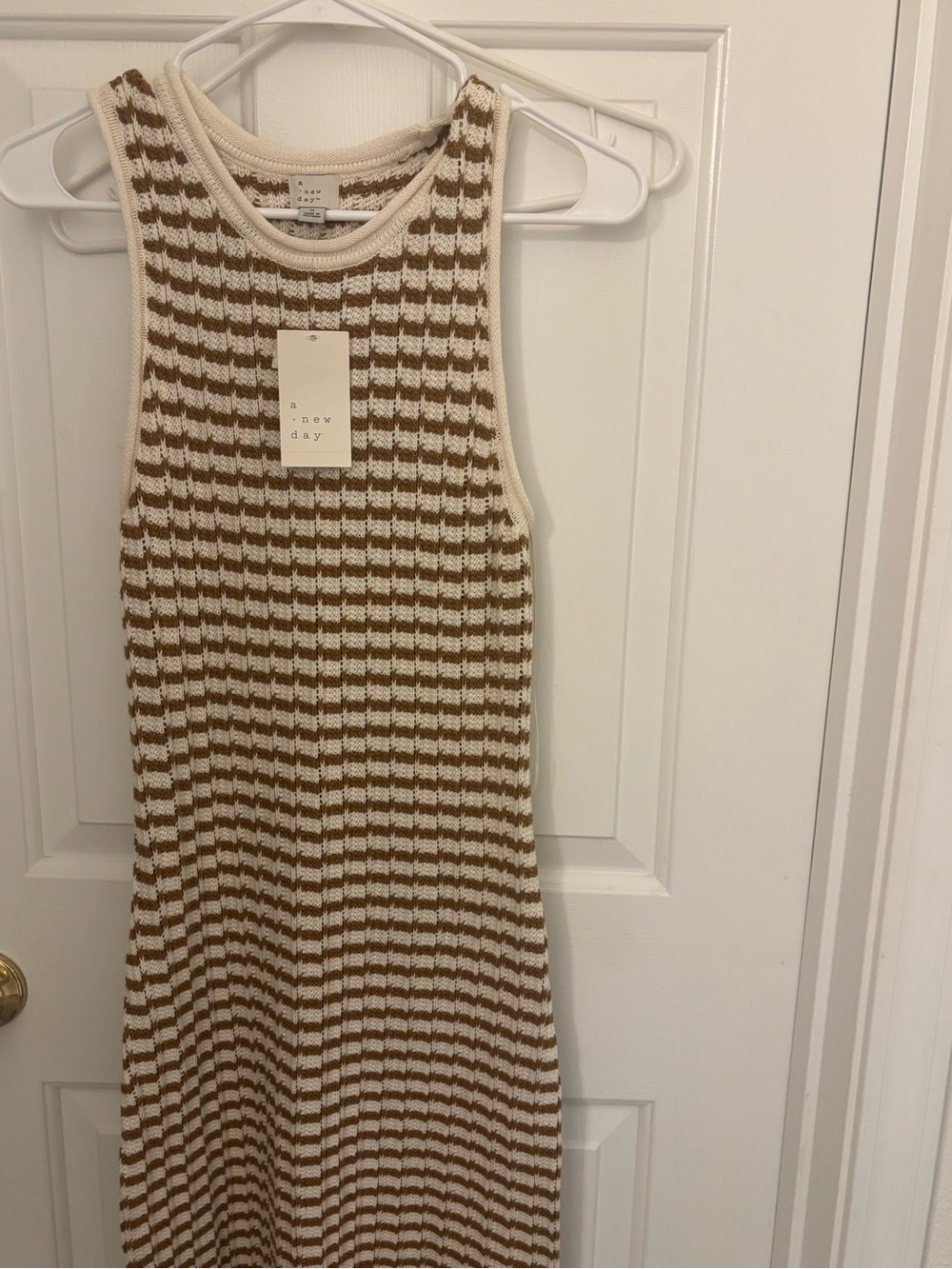 a new day Ribbed Knit Midi Tank Dress in Cream and Brown